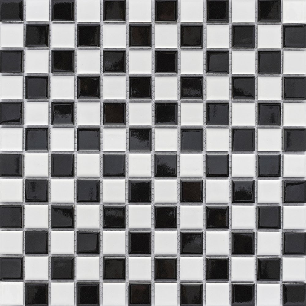 Black and White Chequer Gloss (2.3cm x 2.3cm) 30cm x 30cm Mosaic Tile