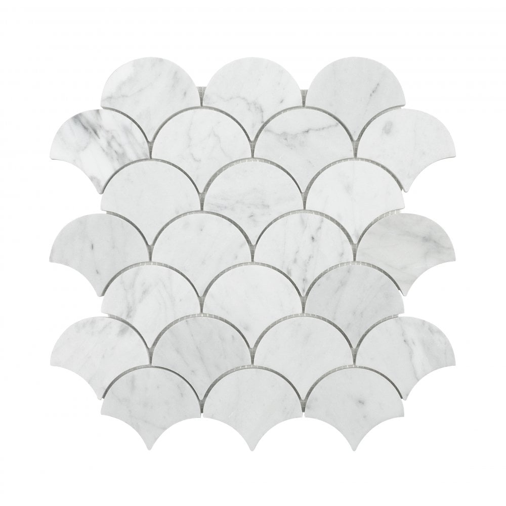 Carrara Honed Marble 28cm x 28.5cm Fan Mosaic Tile