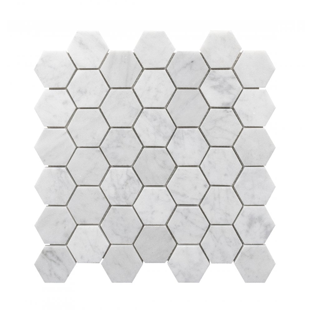 Carrara Honed Marble 29.8cm x 30.5cm Hexagon Mosaic Tile