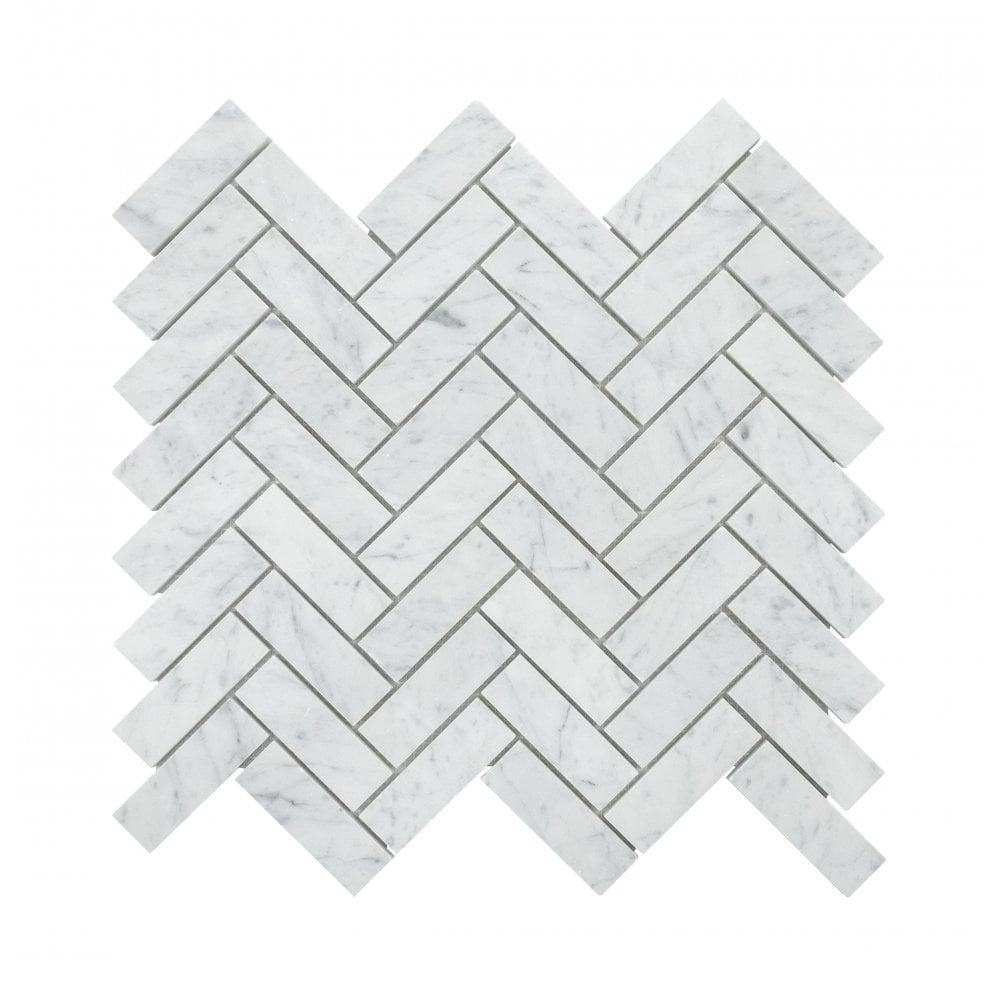 Carrara Honed Marble 30.5cm x 32.5cm Herringbone Mosaic Tile