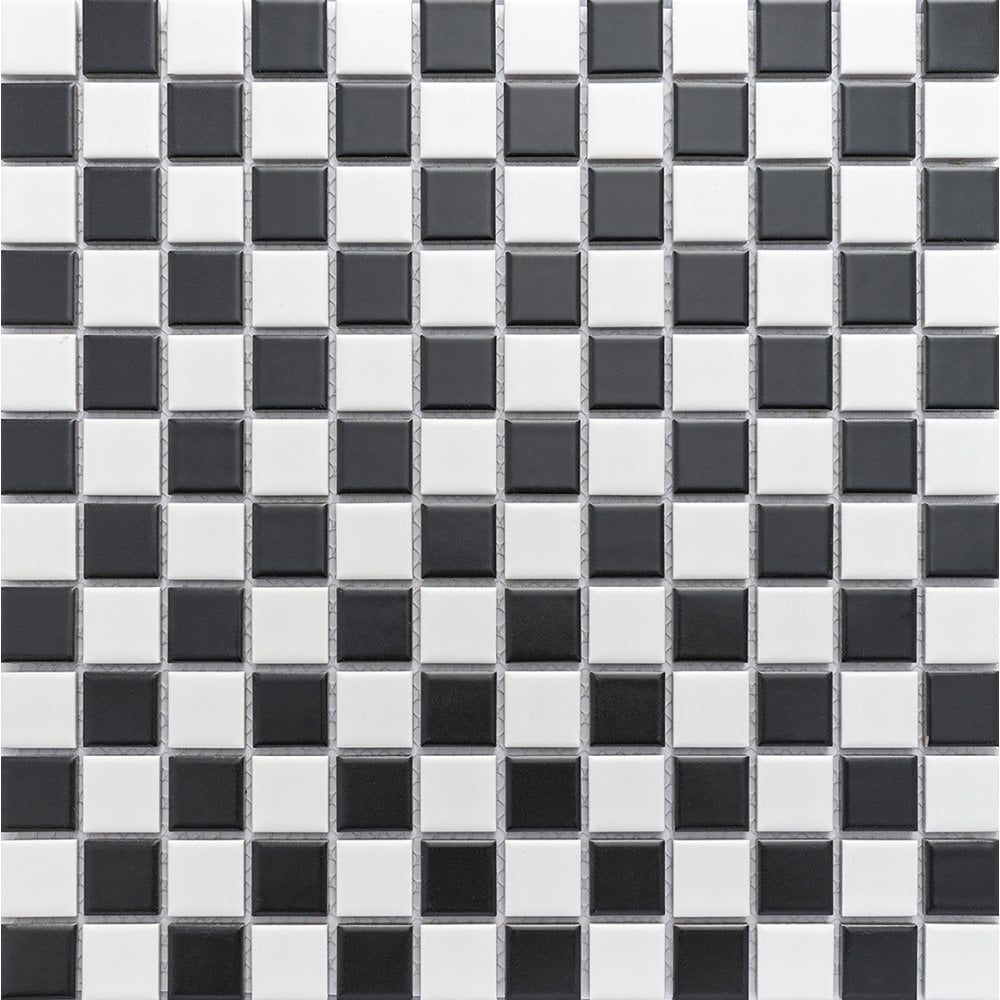Chessboard Black and White Matt (2.3cm x 2.3cm) 30cm x 30cm Mosaic Tile