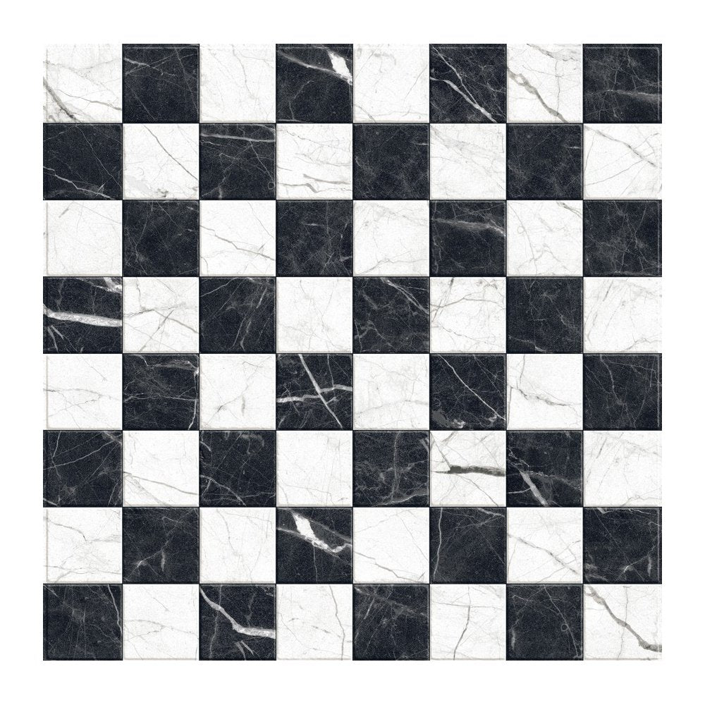 Darwin Black and White Marble-Effect Anti-Slip 40cm x 40cm Wall and Floor Tile