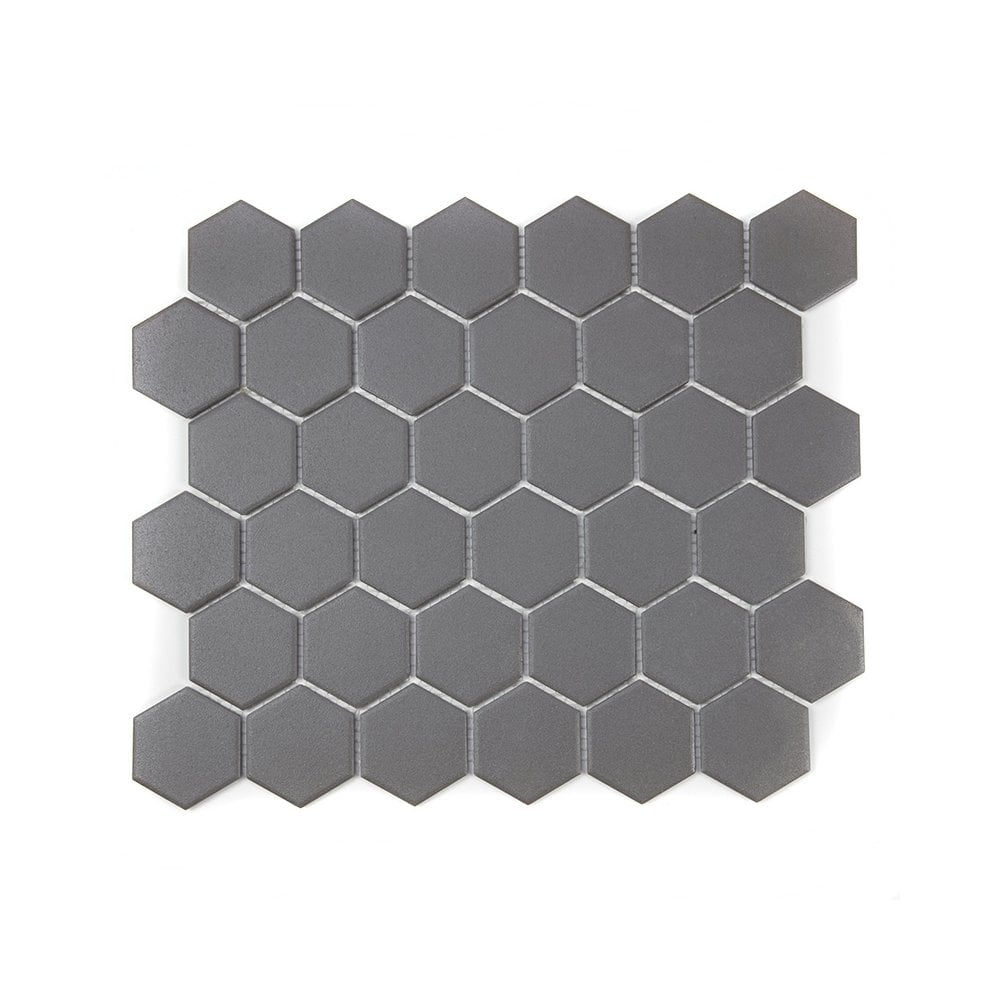 Full Body Hexagon Matt Dark Grey Mosaic (5.1cm x 5.1cm) 32.5cm x 28.1cm Wall & Floor Tile