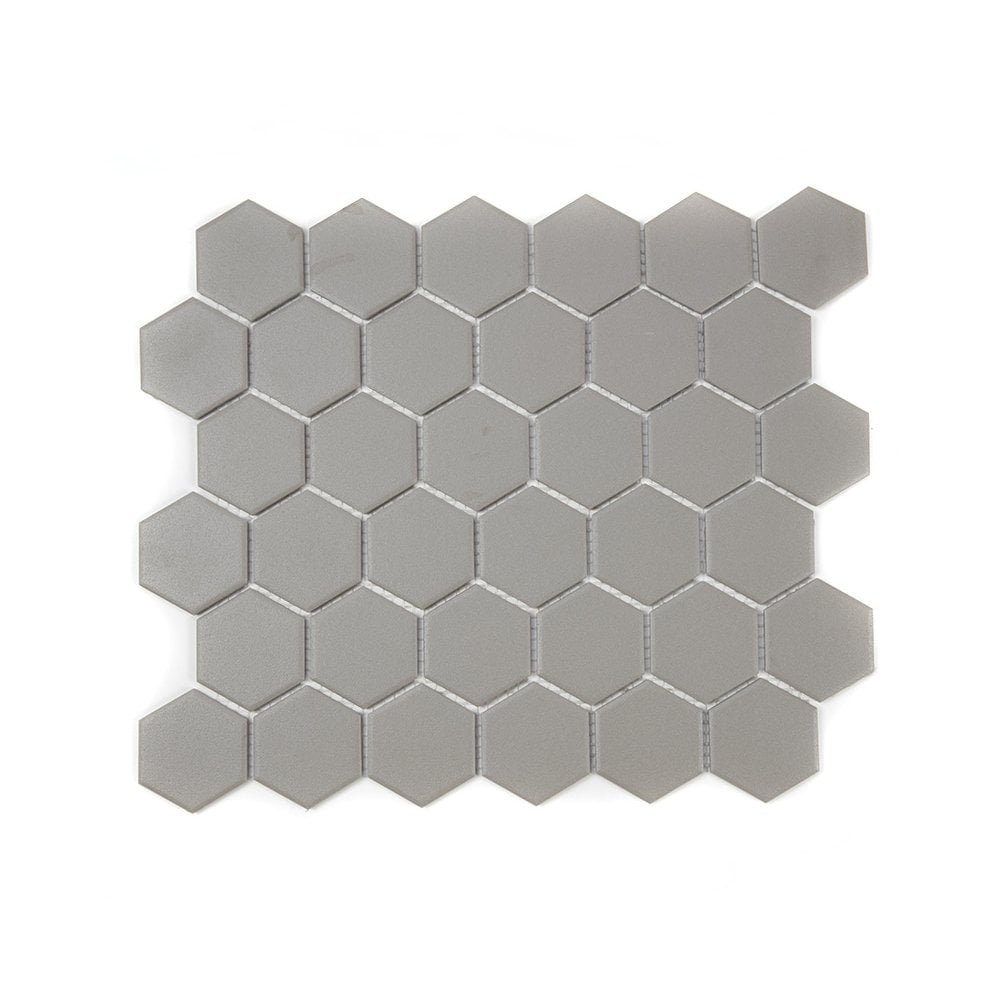Full Body Hexagon Matt Medium Grey Mosaic (5.1cm x 5.1cm) 32.5cm x 28.1cm Wall & Floor Tile
