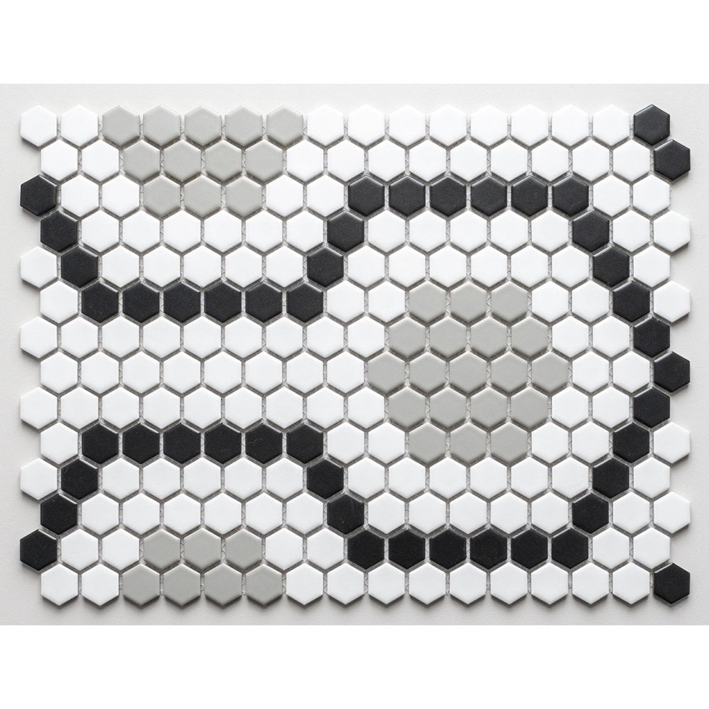 Geometric Hexagon Monochrome 30.3cm x 40cm (2.3cm x 2.3cm) Mosaic Tile