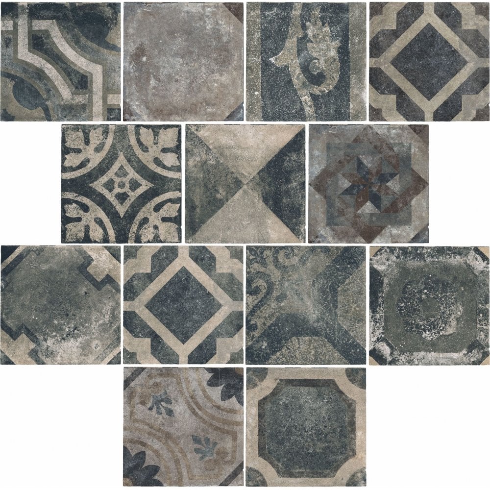 Heritage Noir Deco 33.3cm x 33.3cm Wall & Floor Tile