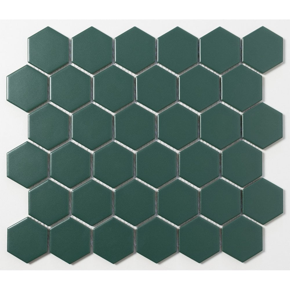 Hexagon Buckingham Green Matt (5.1cm x 5.1cm) 30cm x 28cm Mosaic Tile