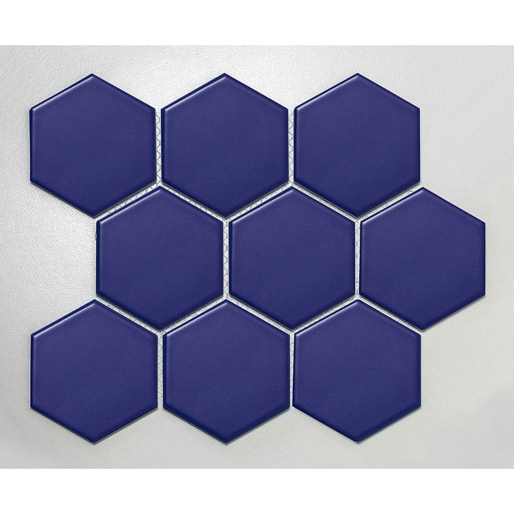 Hexagon Oxford Blue Matt Mosaic (9.5cm x 9.5cm) 29.5cm x 25.6cm Wall & Floor Tile