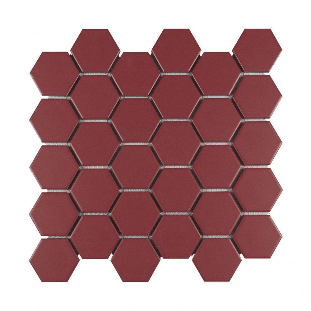 La Maison Strawberry Red 27.2cm x 28.2cm (5.1cm x 5.9cm) Hexagon Mosaic Tile