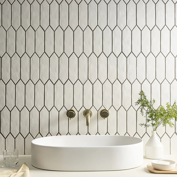 Stonehouse Studio Otsu Picket Mosaic Tile Sheet Gloss White 324 x 292mm