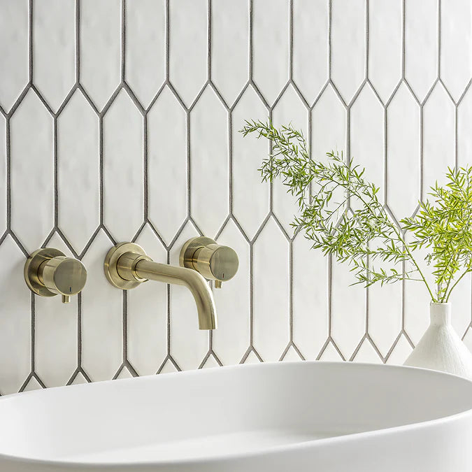 Stonehouse Studio Otsu Picket Mosaic Tile Sheet Gloss White 324 x 292mm