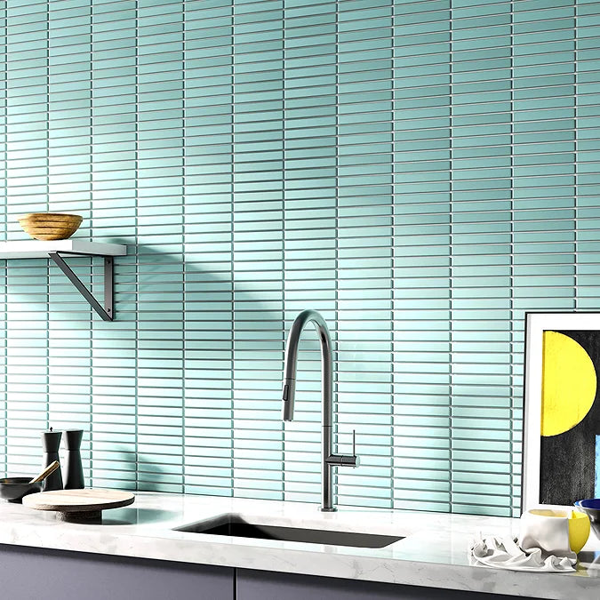 Stonehouse Studio Otsu Kit-Kat Mosaic Tile Sheet Gloss Light Teal 295 x 295mm