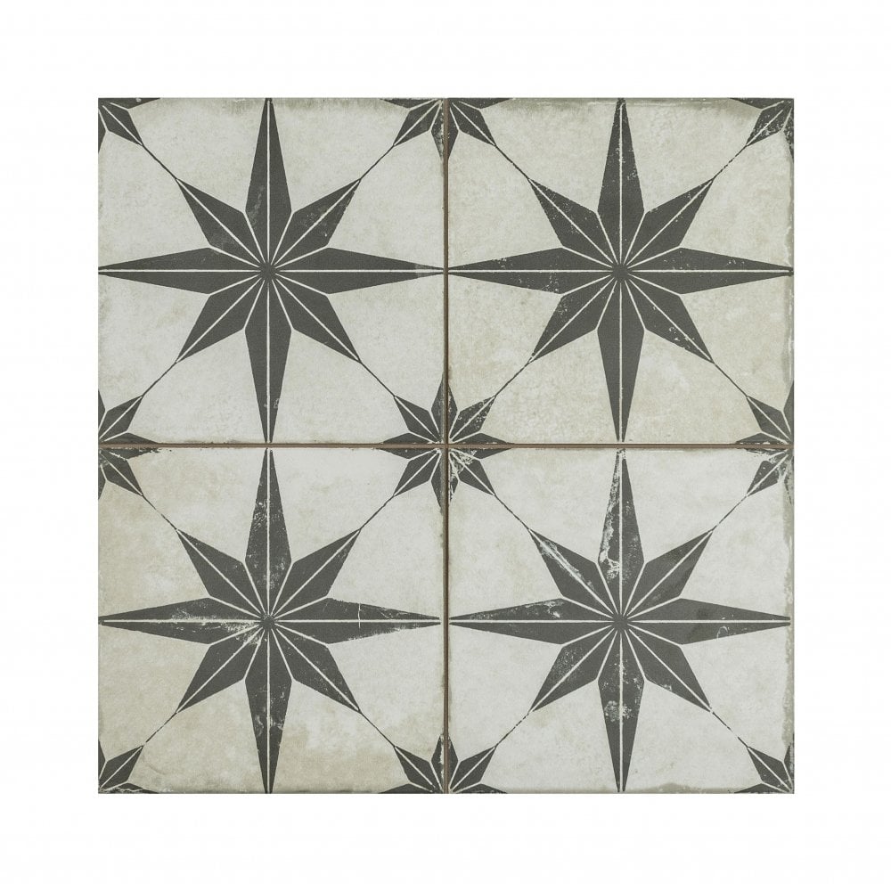 Metropolistyle Star Black Pattern 45cm x 45cm Wall & Floor Tile