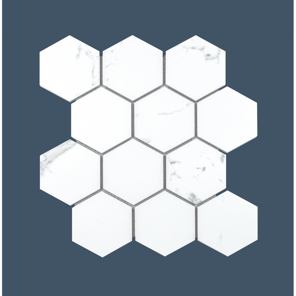 Mont Blanc Statuario Hexagon Mosaic (7.3cm x 7.3cm) 26cm x 27.8cm Wall & Floor Tile