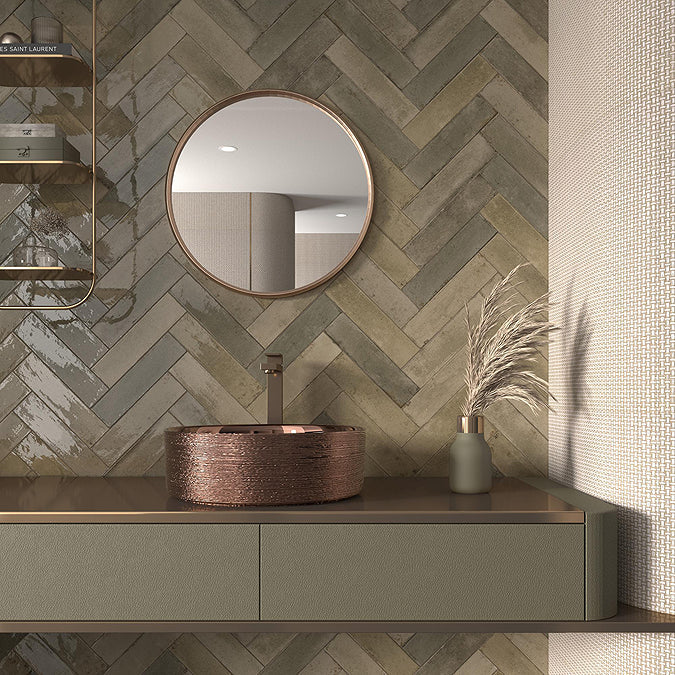 Martil Olive Green Porcelain Glazed Wall Tiles 70 x 280mm