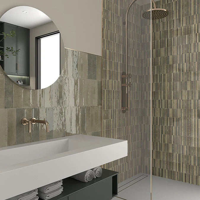 Martil Olive Green Porcelain Glazed Wall Tiles 70 x 280mm