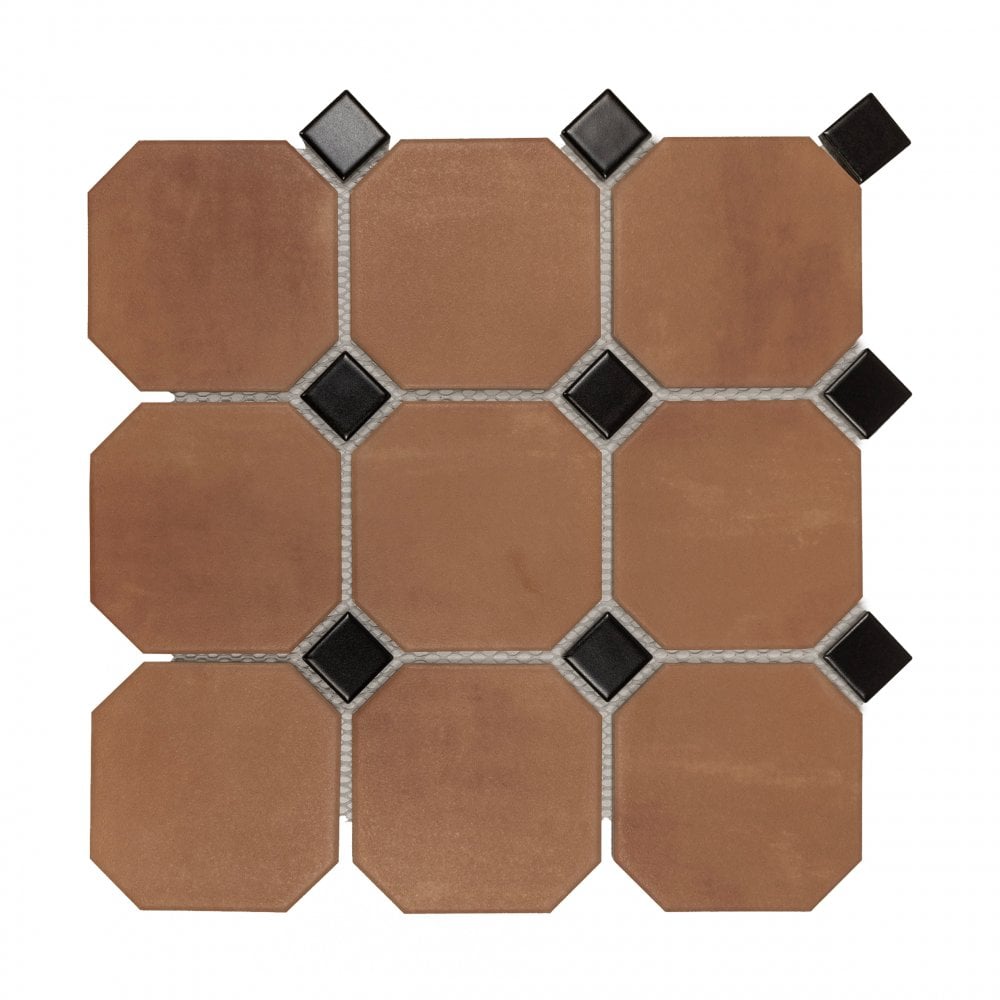 Octagon Terracotta Black Dot 30.1cm x 30.1cm Mosaic Tile