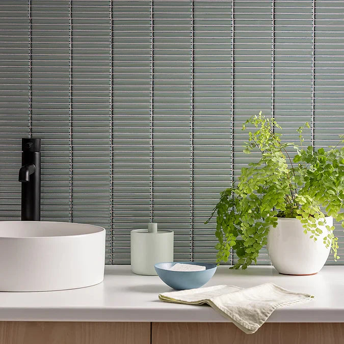 Stonehouse Studio Otsu Mini Kit-Kat Mosaic Tile Sheet Gloss Fjord Green 290 x 280mm