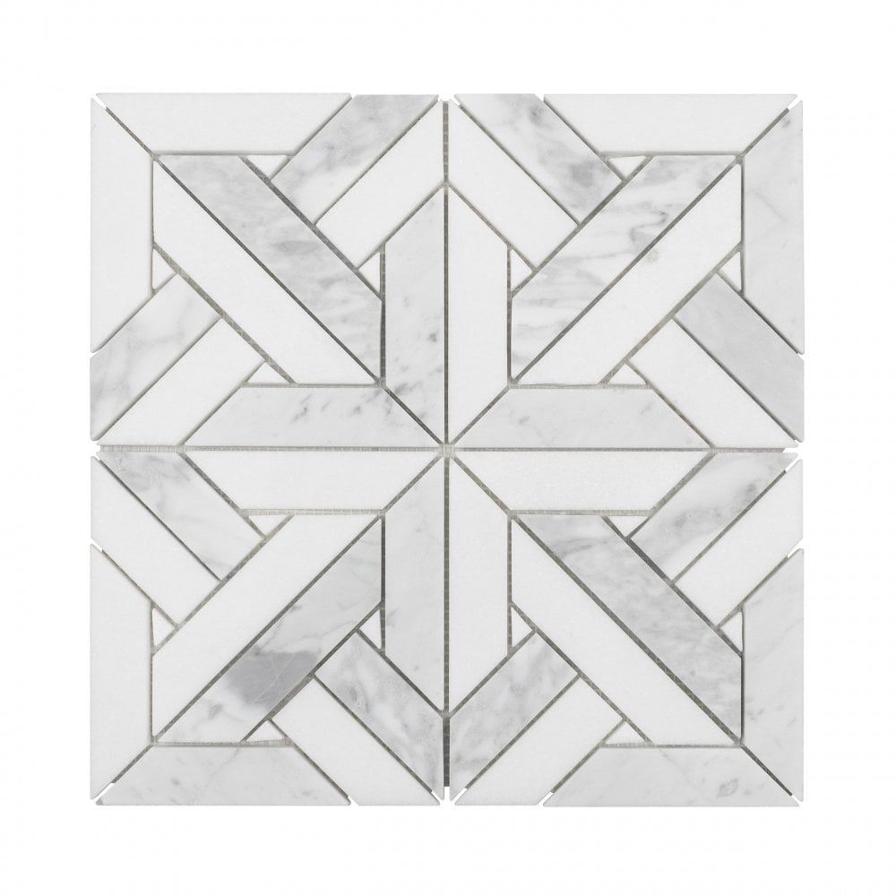 Parquet Carrara & Thassos White 30.5cm x 30.5cm Mosaic Tile