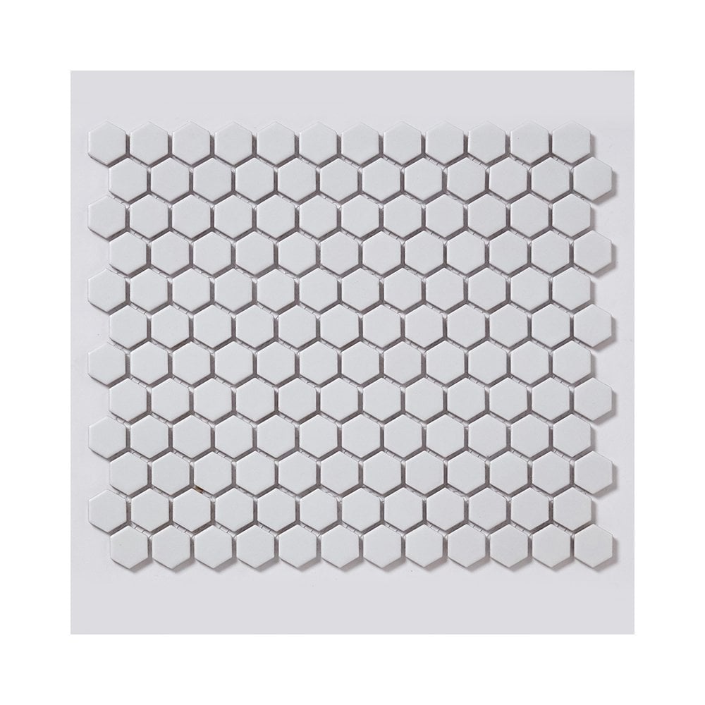 Pixel Hexagon Matt White 30cm x 26cm (2.3cm x 2.6cm) Mosaic Tile