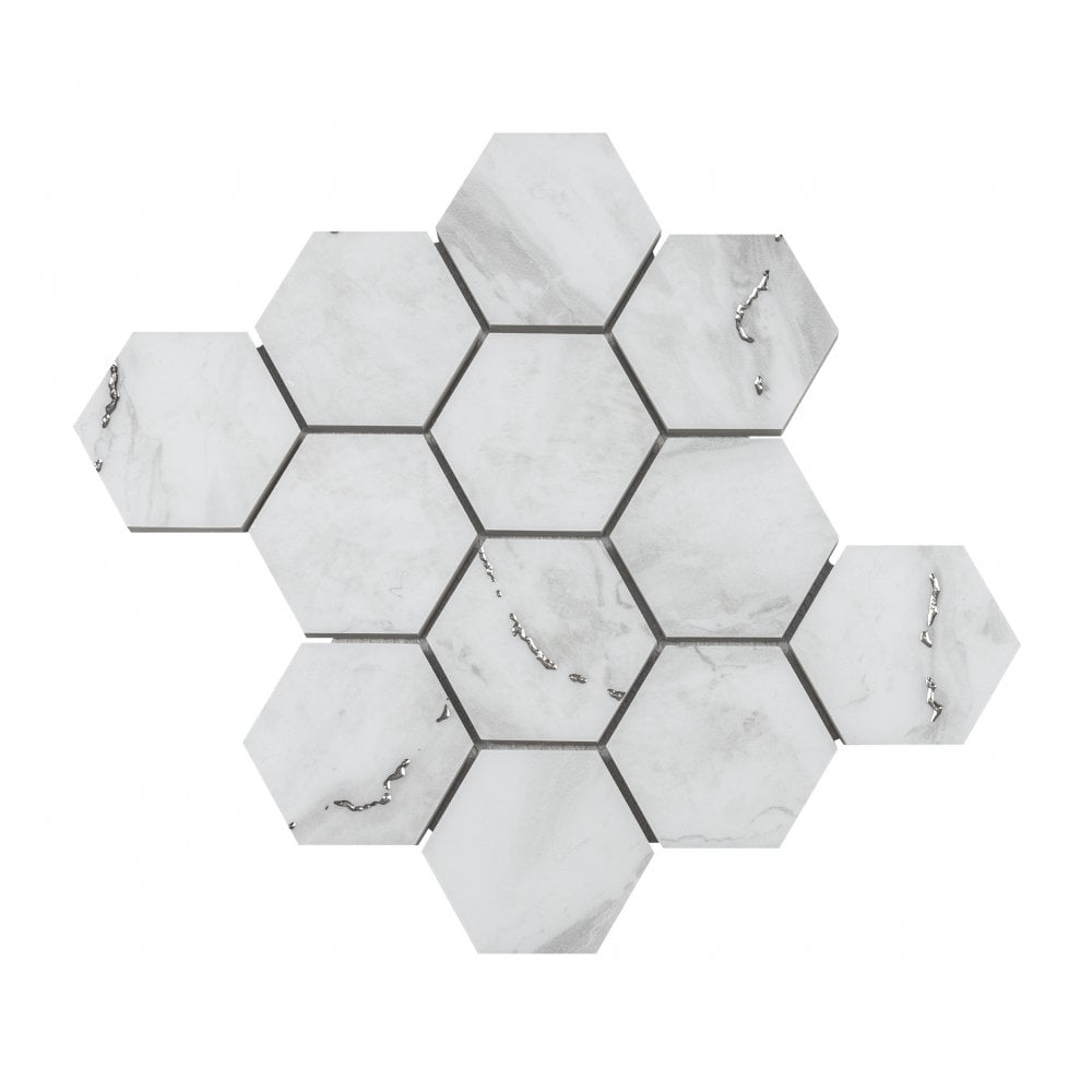 Prestige Hexagon Lux Carrara Mosaic (7.3cm x 7.3cm) 26.7cm x 27.8cm Wall & Floor Tile