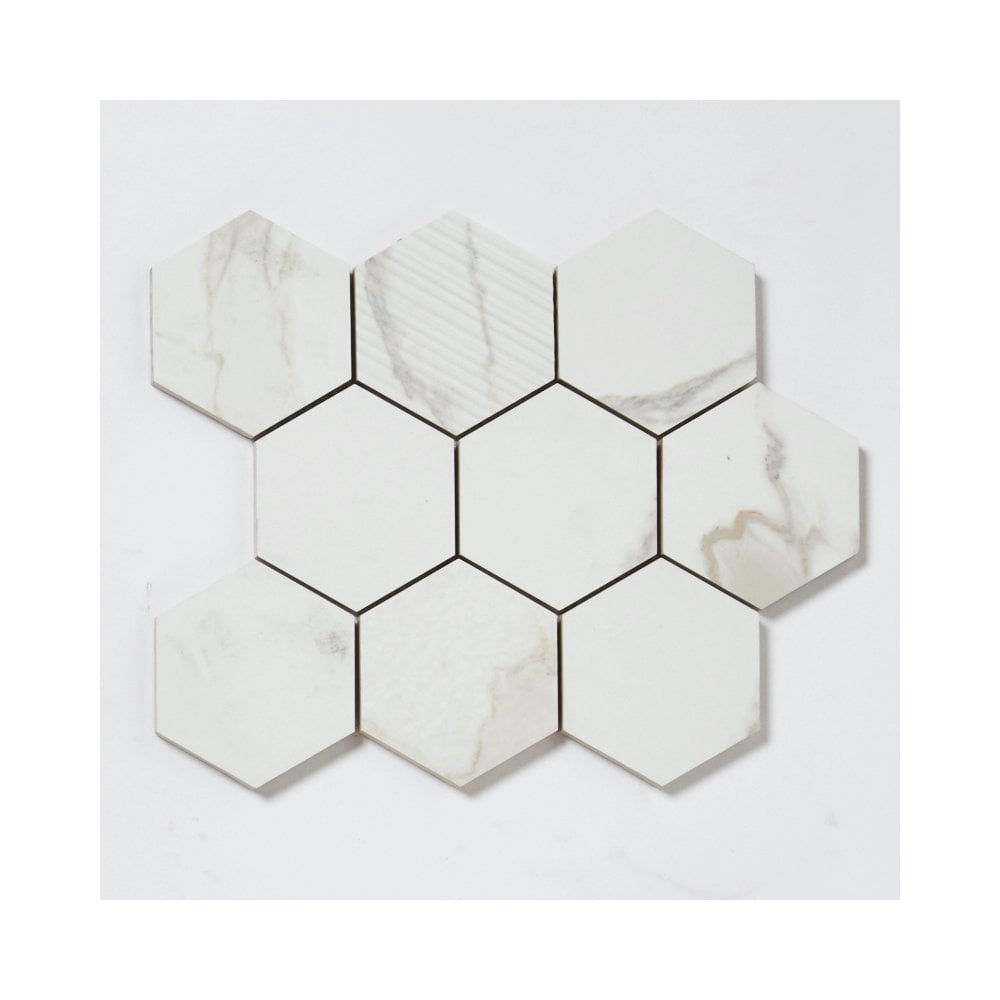 Q-Marmi Calacatta Hexagon Mosaic (9.5cm x 9.5cm) 29.2cm x 34.1cm Wall & Floor Tile