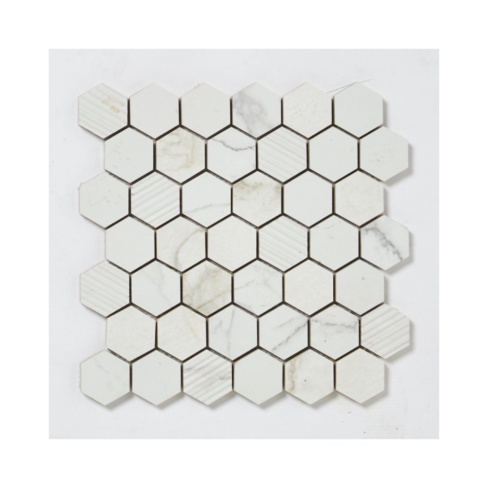 Q-Marmi Statuario Hexagon Mix Stone Mosaic 32.4cm x 33.2cm Wall & Floor Tile