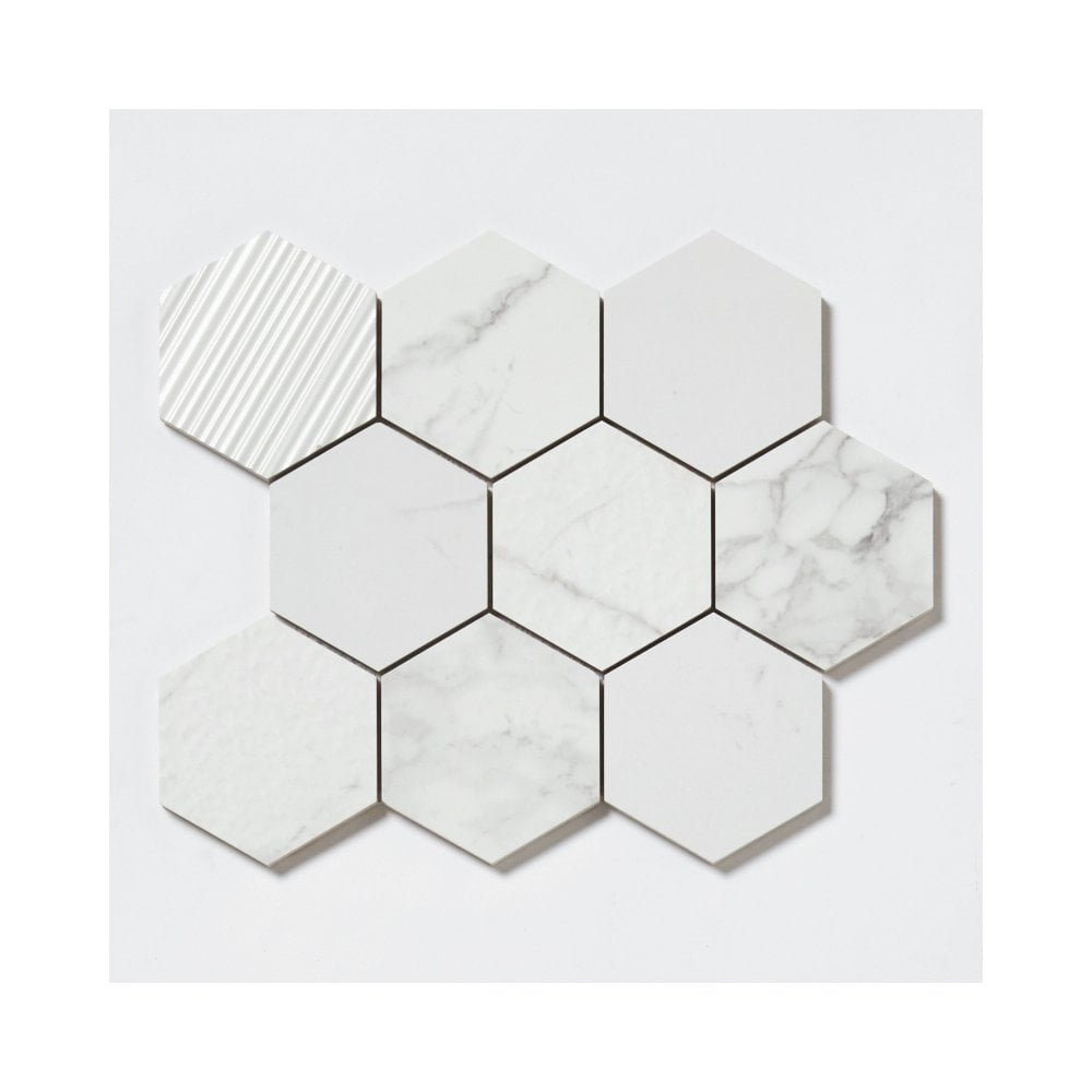 Q-Marmi Statuario Hexagon Mix Stone Mosaic (9.5cm x 9.5cm) 29.2cm x 34.1cm Wall & Floor Tile