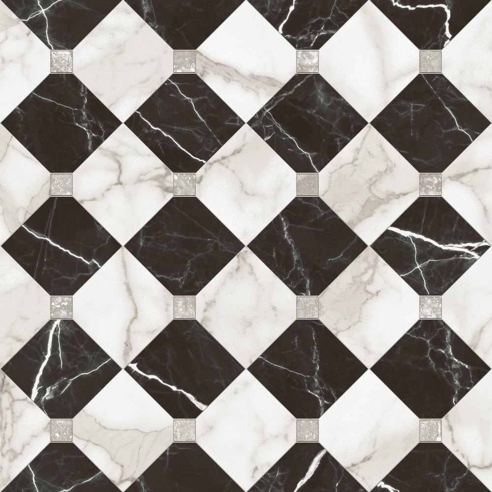 St Julian Black and White Marble Effect 45cm x 45cm Wall and Floor Tile