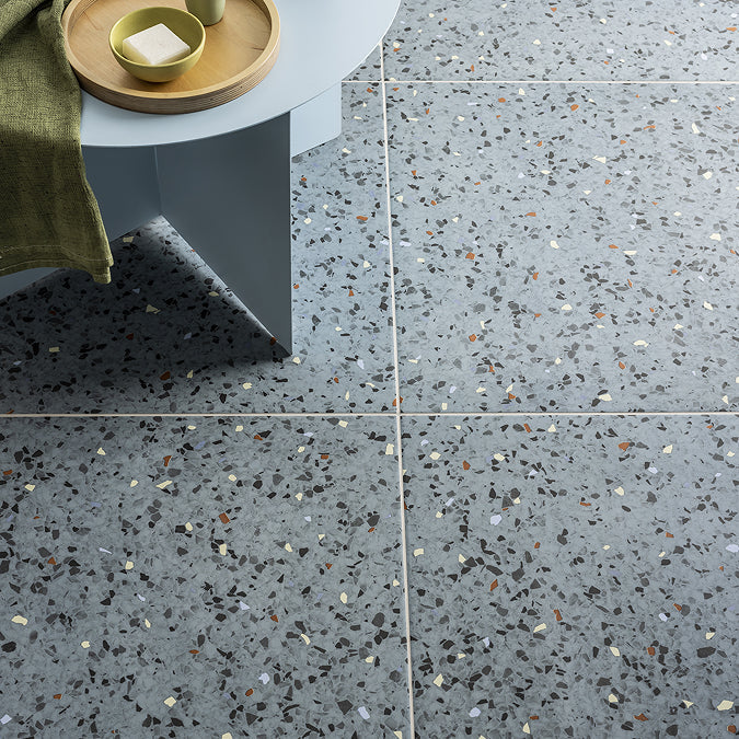 Stonehouse Studio Farhill Blue Terrazzo Effect Wall &amp; Floor Tiles 608 x 608mm