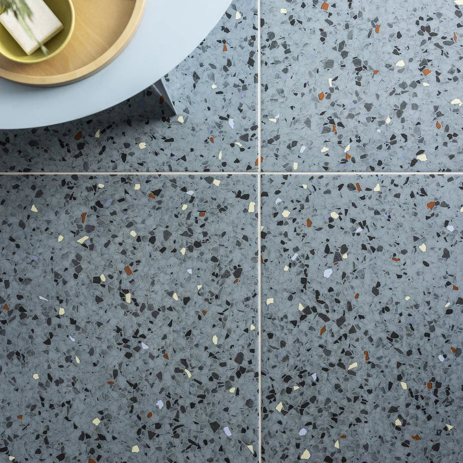 Stonehouse Studio Farhill Blue Terrazzo Effect Wall &amp; Floor Tiles 608 x 608mm