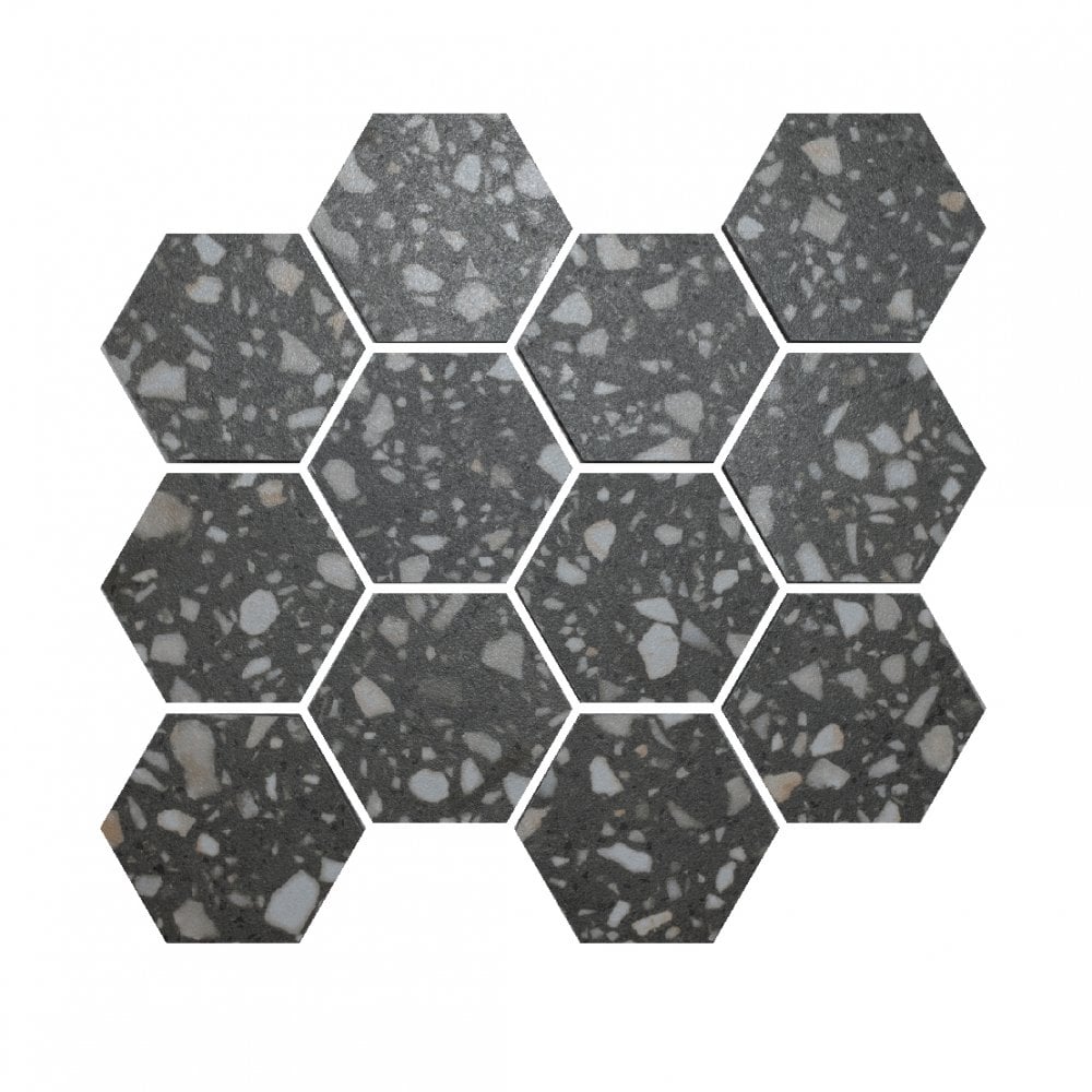 Terrazzo Hexagon Dark Grey Mosaic 26cm x 27.8cm Wall & Floor Tile