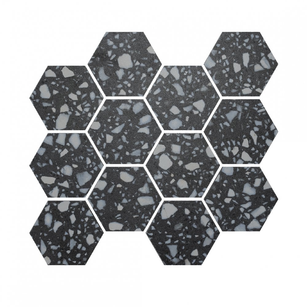 Terrazzo Hexagon Nero Mosaic 26cm x 27.8cm Wall & Floor Tile