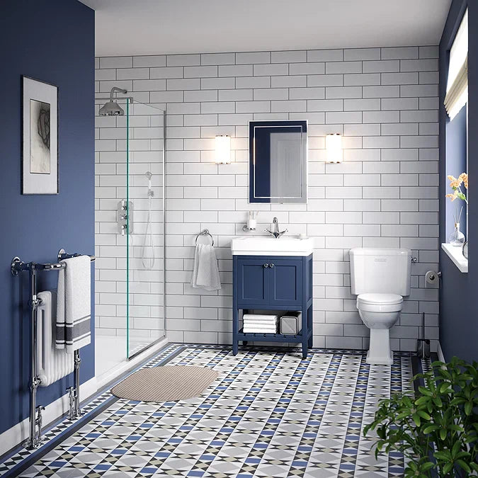 Stonehouse Studio Buxton Navy Geometric Patterned Tiles 225 x 225mm