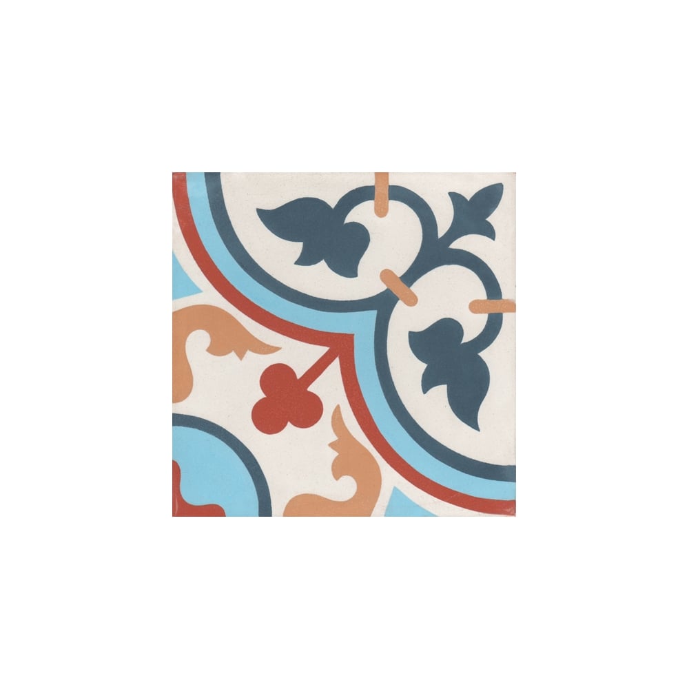 Vintage Aliso Red Blue 20cm x 20cm Wall & Floor Tile