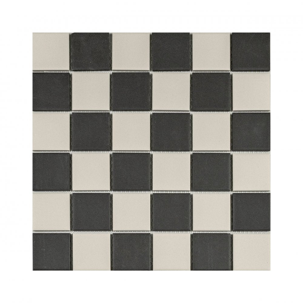 Winston Snow and Midnight Chequer 30.6cm x 30.6cm (4.8cm x 4.8cm) Mosaic Tile