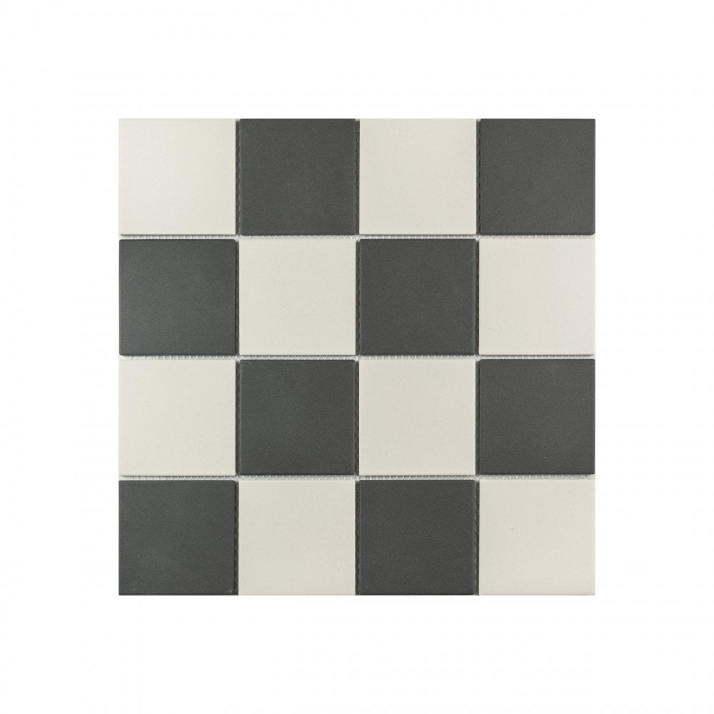 Winston Snow and Midnight Chequer 39.4cm x 39.4cm (9.5cm x 9.5cm) XL Mosaic Tile